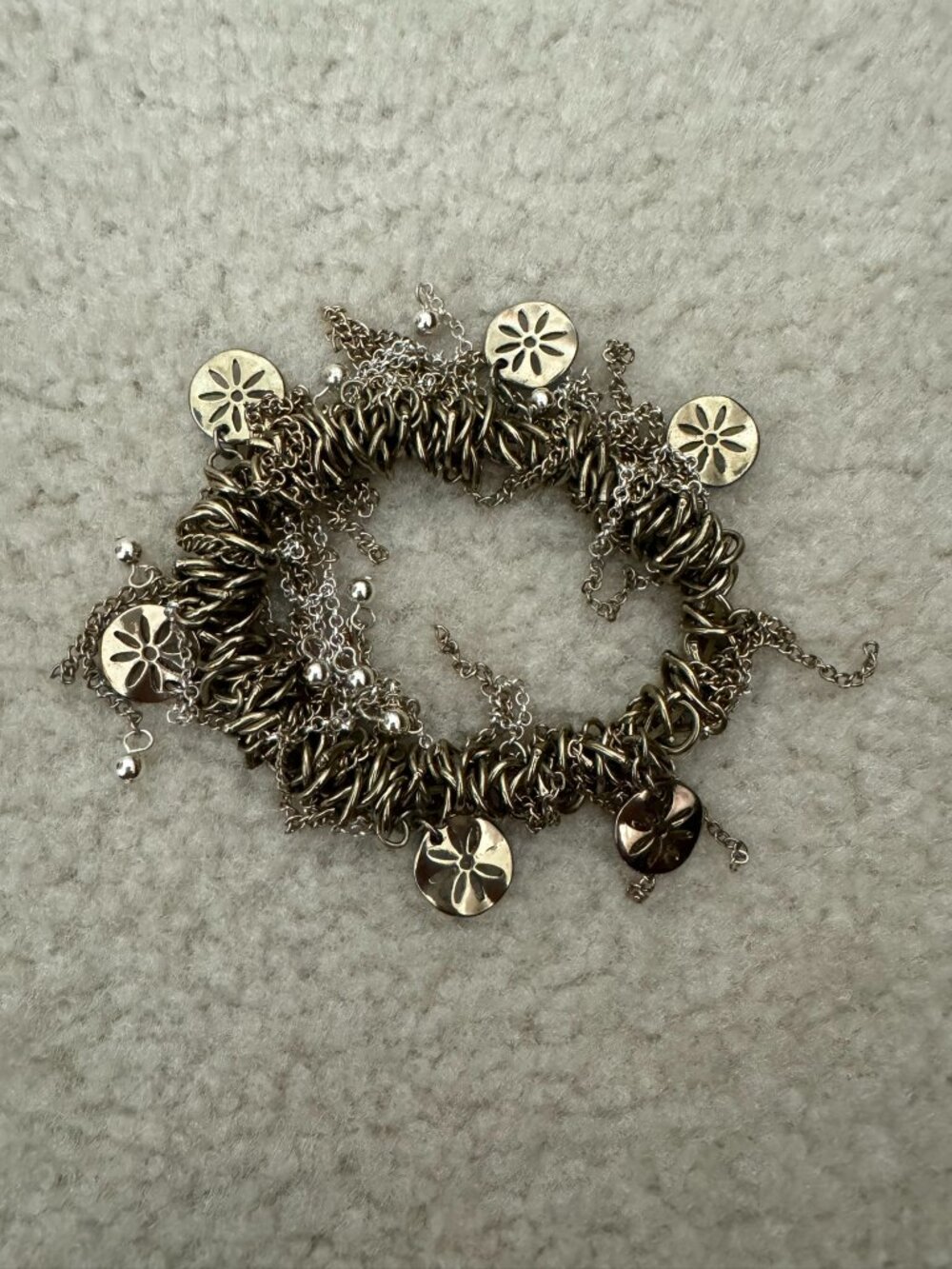 Y2K Mixed Metal Chunky Link Bracelet with Floral Charms